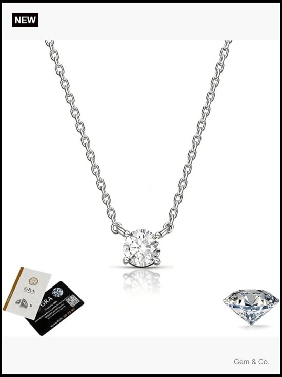Jewelry - D Color VVS1 Round Cut Moissanite Pendant Necklace 18K Gold Plated Stackable
